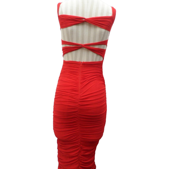 Hello Molly Ruched Bodycon Cut-out Back Red Dress-Size Small - Picture 3 of 6
